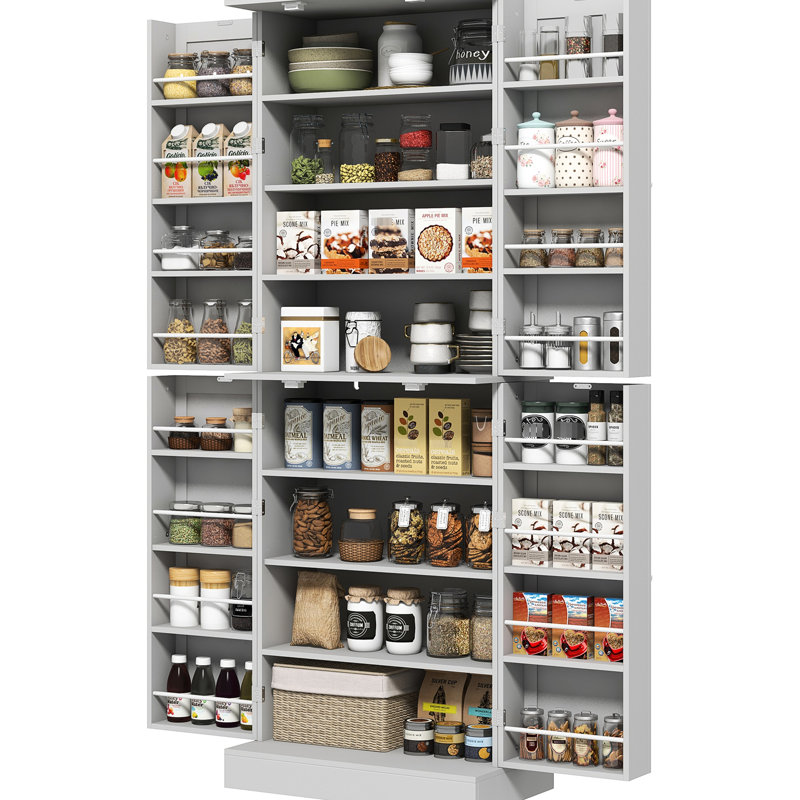 Rangement de cuisine 65 po, armoire moderne grise avec tablettes et rangement efficace