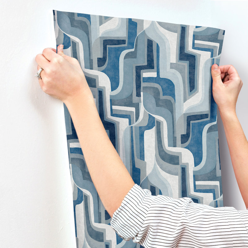 Tulum Khaki Surreal Shapes Wallpaper, Blue