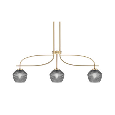 Luminaire îlot à 3 lumières Cavella avec verre texturé fumée 6 po