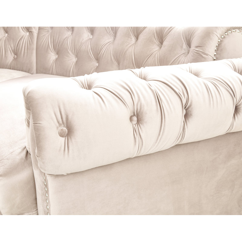 Dikkie 139" Wide Velvet Symmetrical Modular Seating Component, Beige Velvet