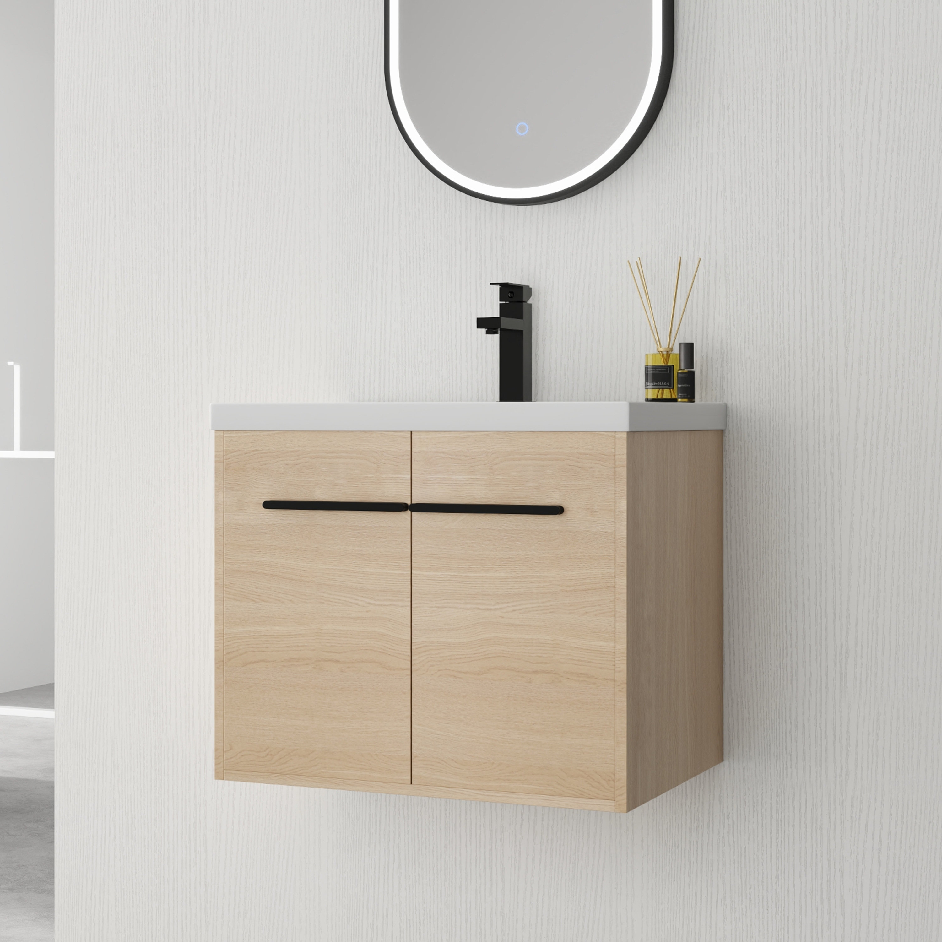 Ebern Designs 24 Inch Bathroom Vanity With Resin Countertop Sink, Oak ...