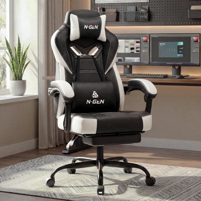 High-Back Adjustable Reclining Ergonomic Faux Leather PC & Racing Game Chair with footrest, Heavy Duty 400lbs