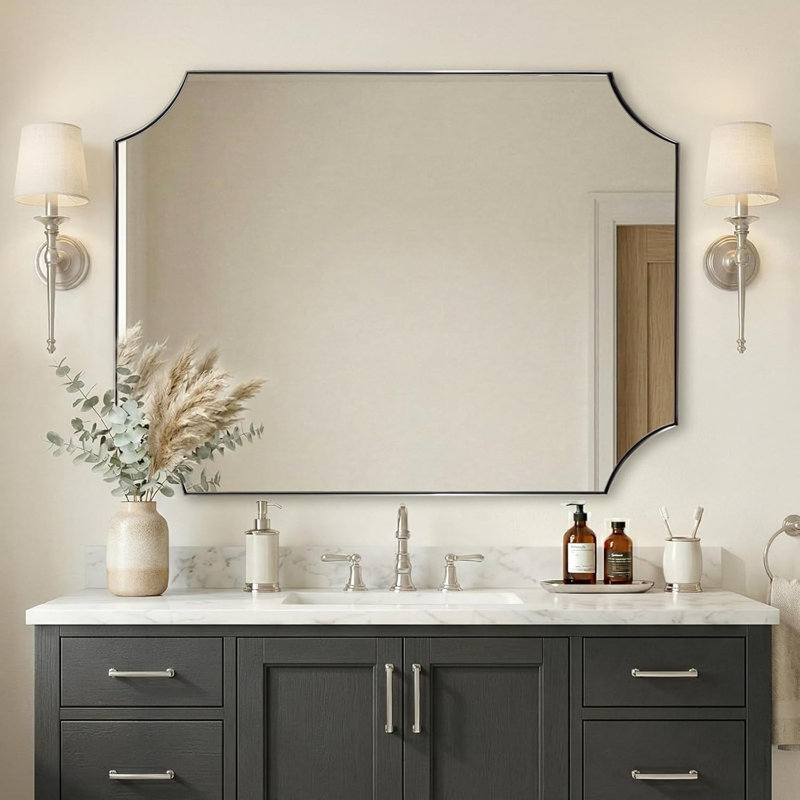 Miroir de salle de bain Tariro Cadre en acier inoxydable, 48 po x 36 po, Nickel brossé