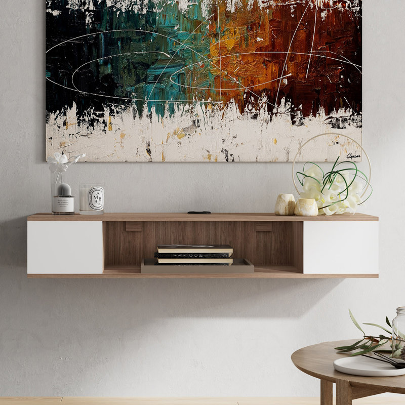 Meuble télé flottant pour téléviseur de 55 po ou moins Daylesford, Chêne gris / blanc
