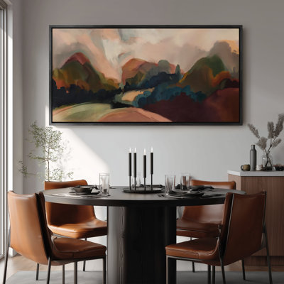 Large Framed Canvas Wall Art - Warm Abstract Mountain Landscape Decor - 60"x20", 60"x30"