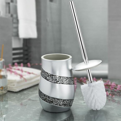 Toilet Brush And Holder Set - Silver Mosaic Toilet Bowl Brush And Holder, Toilet Cleaner Brush With Sturdy Stainless Steel Handle