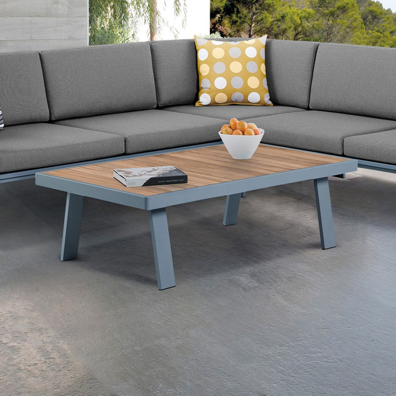 Gray Aluminum and Teak Wood Outdoor Coffee Table