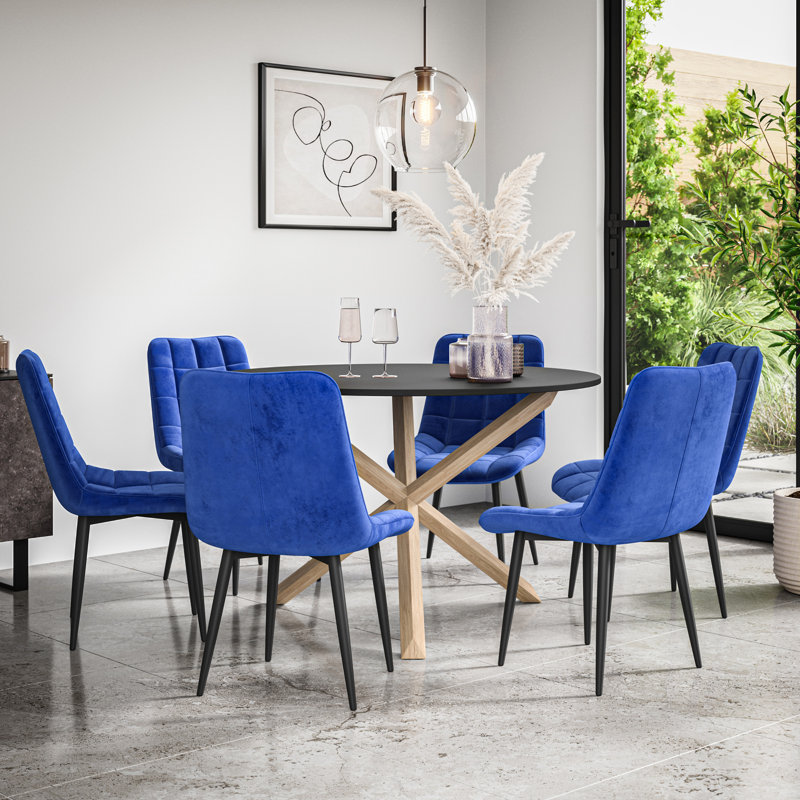 Darcus 6 - Person Dining Set, Black/Oak/Blue