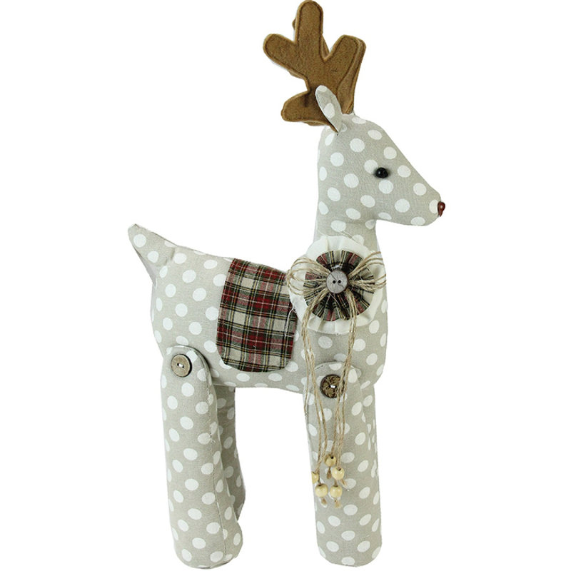 20" White and Brown Polka Dot Reindeer Christmas Tabletop Decor