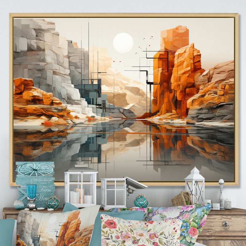 Profondeurs des canyons orange et gris du canyon - Imprimé, Cadre naturel flottant, H 34 po x l 44 po x P 1,5 po