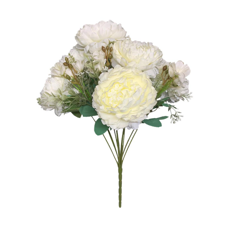 Faux buissons de pivoines - 11 têtes, Crème