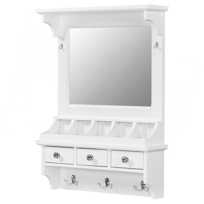 Meuble-lavabo flottant avec grand miroir, meuble-lavabo mural avec tiroirs, pochettes et crochets, rangement décoratif pour petits espaces
