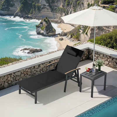 Outdoor Patio Adjustale Chaise Lounge Chair With Wheels And Armrests