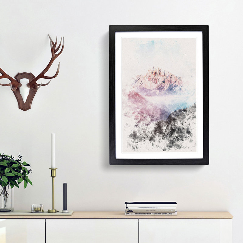 Fog Over Misurina Mountain In Italy Watercolour - Picture Frame Graphic Art, Black Framed, 87cm H x 62cm W x 2cm D