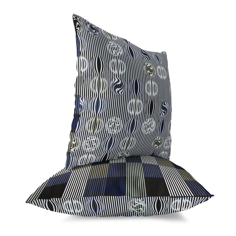 Coussin décoratif géométrique Gridscape, Bleu / Beige, H 26 po x l 26 po
