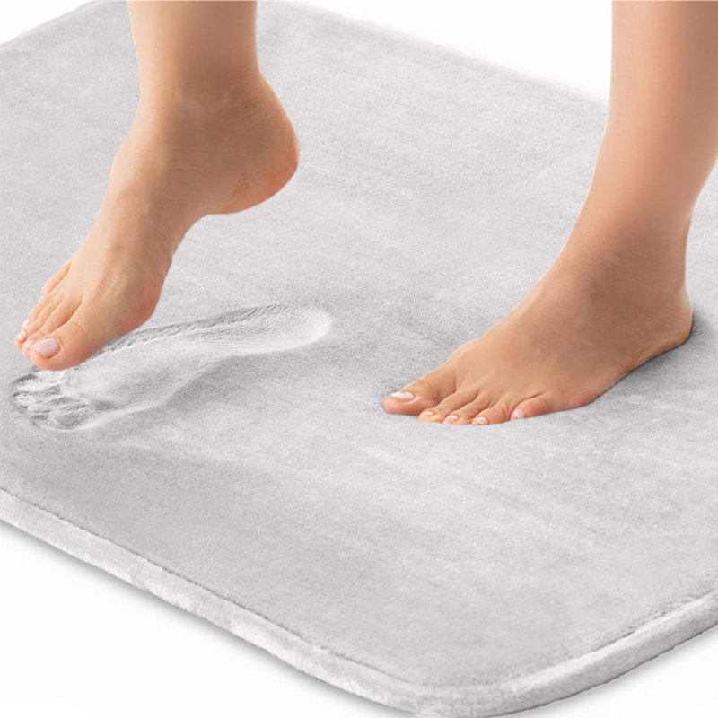 Thick Memory Foam Bath Rugs, Soft Absorbent Velvet Bathroom Mats With Non-Slip Dots Underside, Light Gray