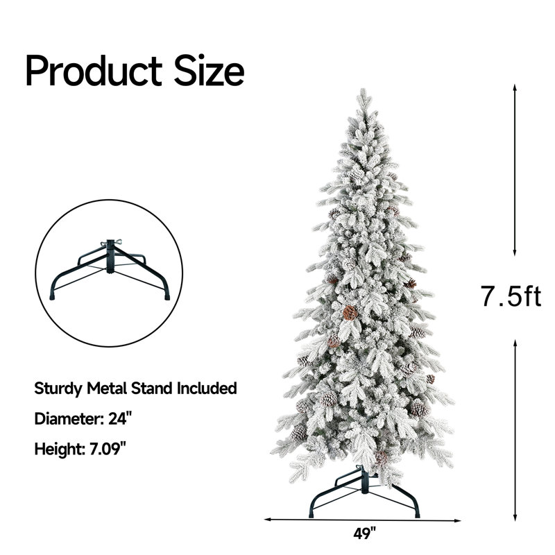 Arbre de Noël artificiel mince avec support en métal, 7,5 pi