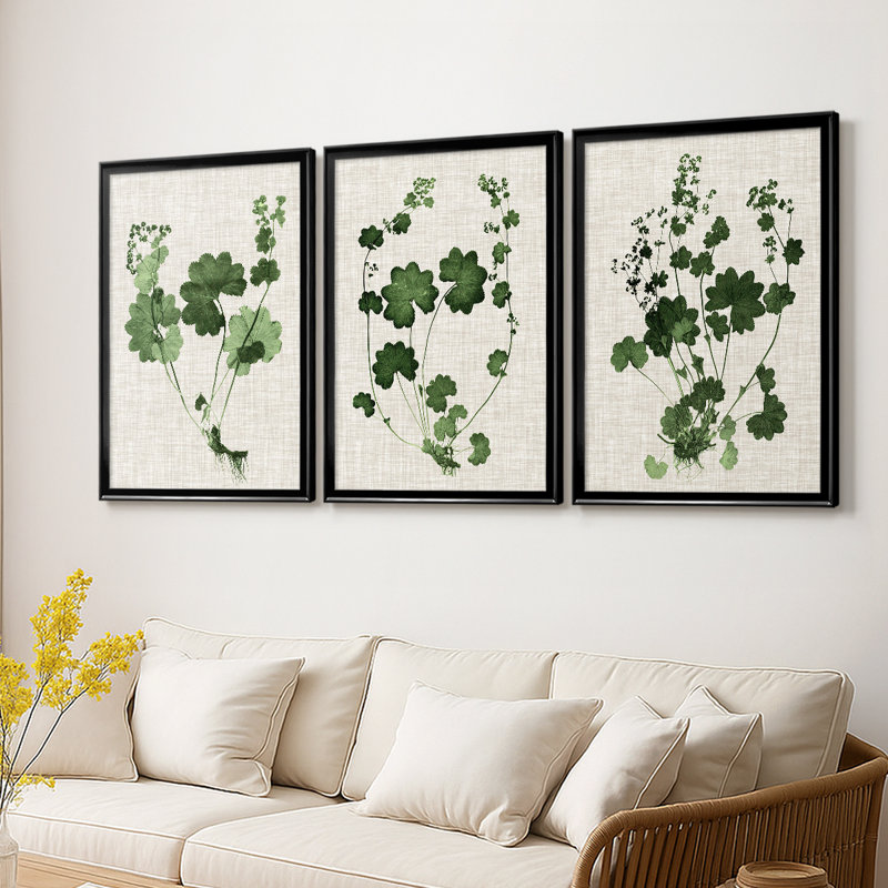 «Forest Foliage on Linen I», toile tendue sur mesure avec châssis, 3 pièces, H 15 po x l 19 po