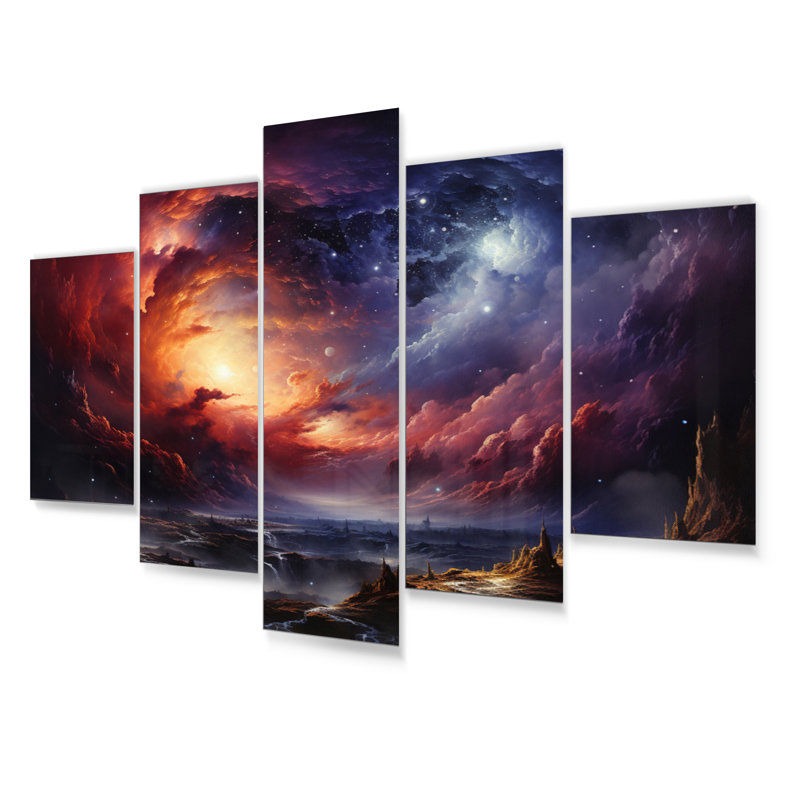 Ensemble de reproductions d'art mural en métal «Orange Dreams astronomiques - Galaxies»