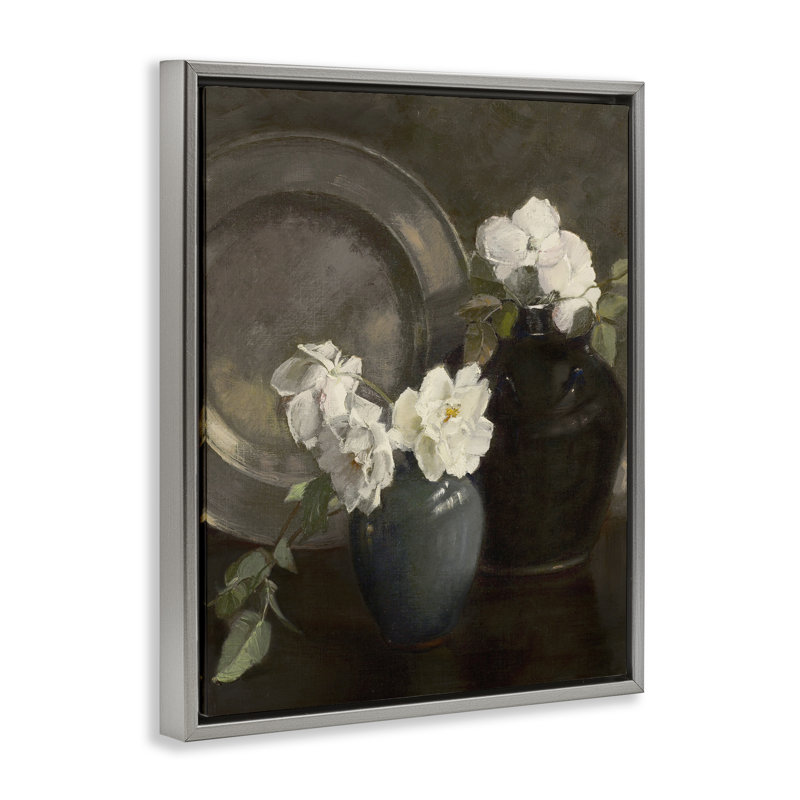 Peony Nature morte avec cadre flottant en plaque, design par Leah Straatsma, Cadre flottant gris lustré, H 21 po x l 17 po