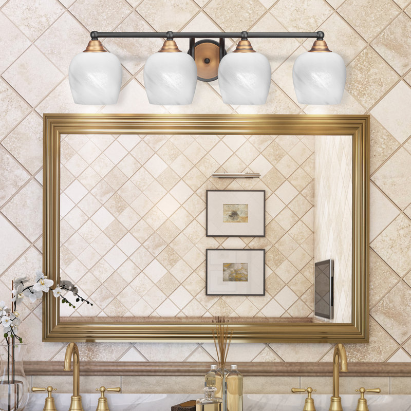 Michell 4-Light Bath Bar, Matte Black/Brushed Gold