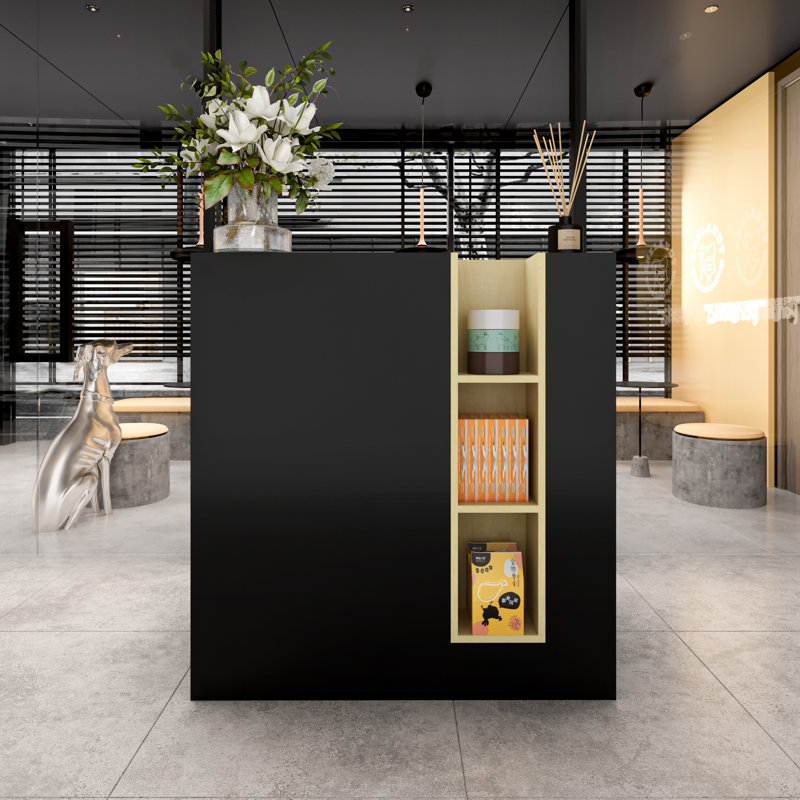 35.43'' W Rectangle Modern Wood Reception Desk With Open Shelvings