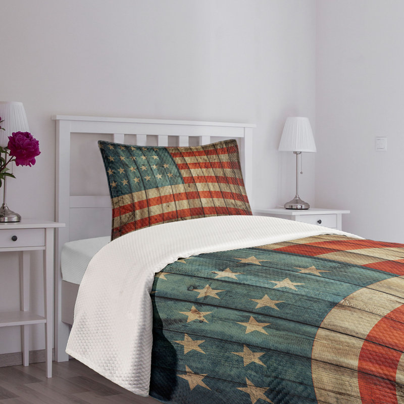 Patriotic American Flag Twin Quilted Bedspread Set