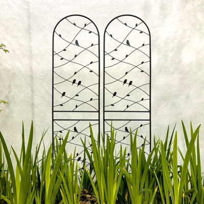 Ensemble de 2 treillis antirouille de 86,7 po x 19,7 po, pour vignes au jasmin, cadre de support extérieur pour fleurs, plante à pois en métal noir, structure de jardin,