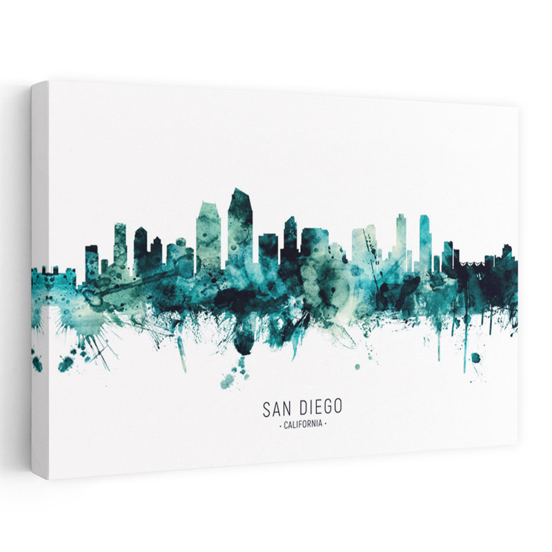 Teal San Diego Skyline by Michael Tompsett - 1 Piece Wrapped Canvas Wall Art, 45.72 cm H x 30.48 cm W