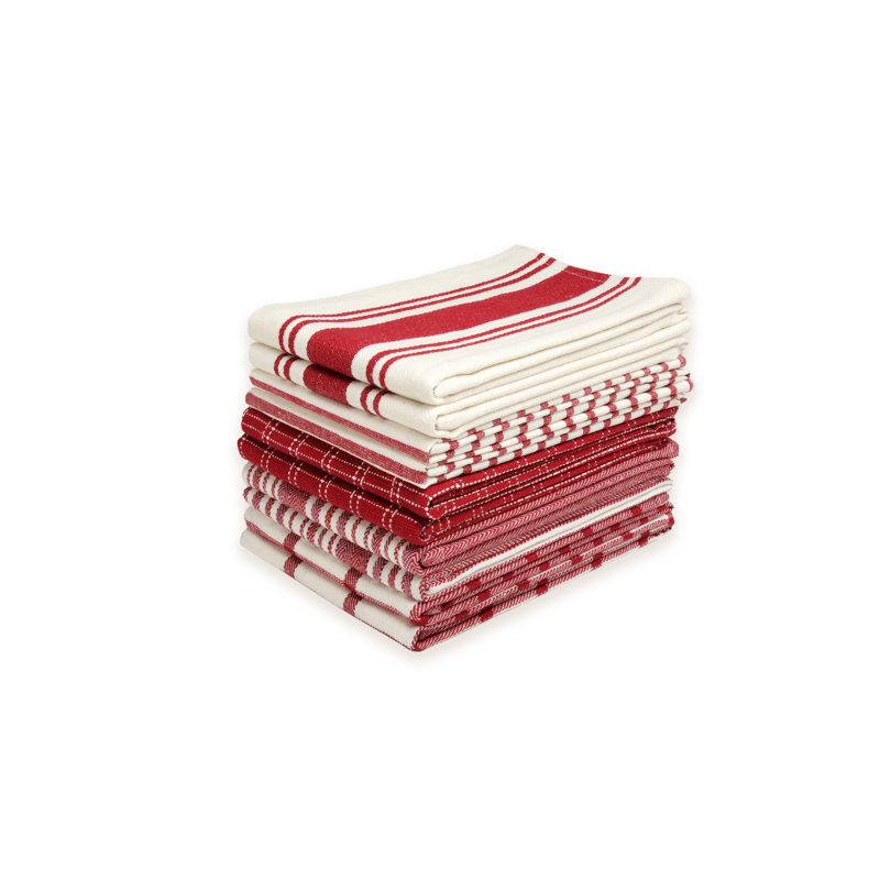 Dan River 10 Pack Cotton Flat Assorted Kitchen Towels, Red