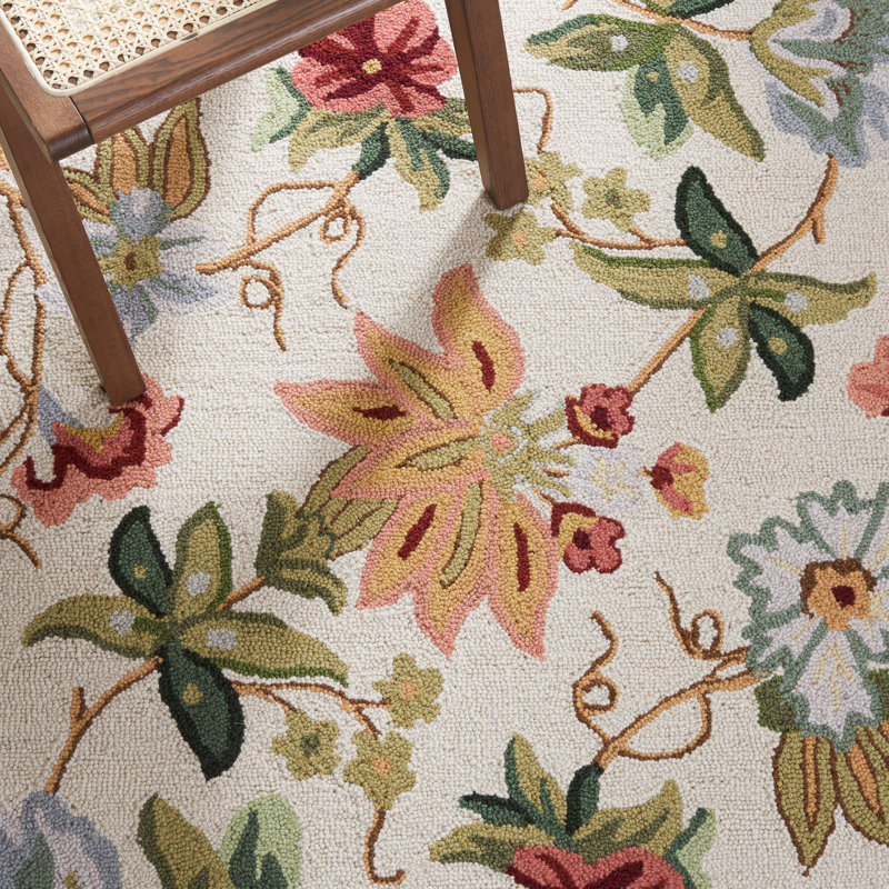 Tapis floral en laine crocheté à la main Chelsea, Rectangle 2 pi 9 po x 4 pi 9 po
