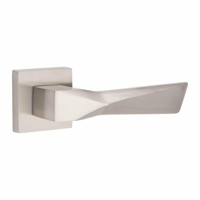 1 Pair Modern Aura Premium Design Door Handles on Square Rose in Satin Nickel Finish with 3" Ball Bearing Hinges and 2.5" Tubular Latch