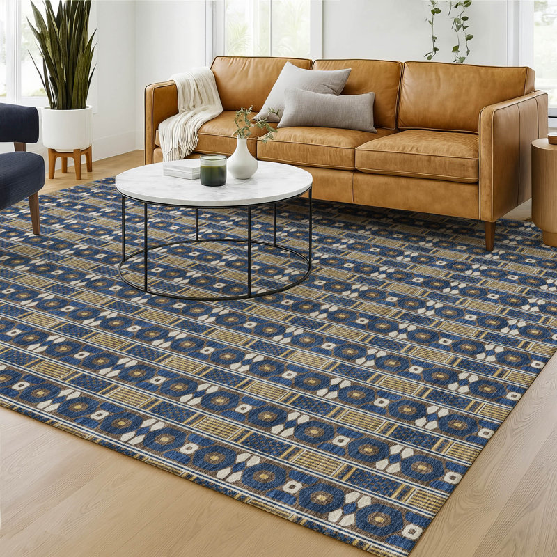 Tapis intérieur / extérieur lavable à la machine Chantille ACN2860, Marine, 9 pi x 12 pi