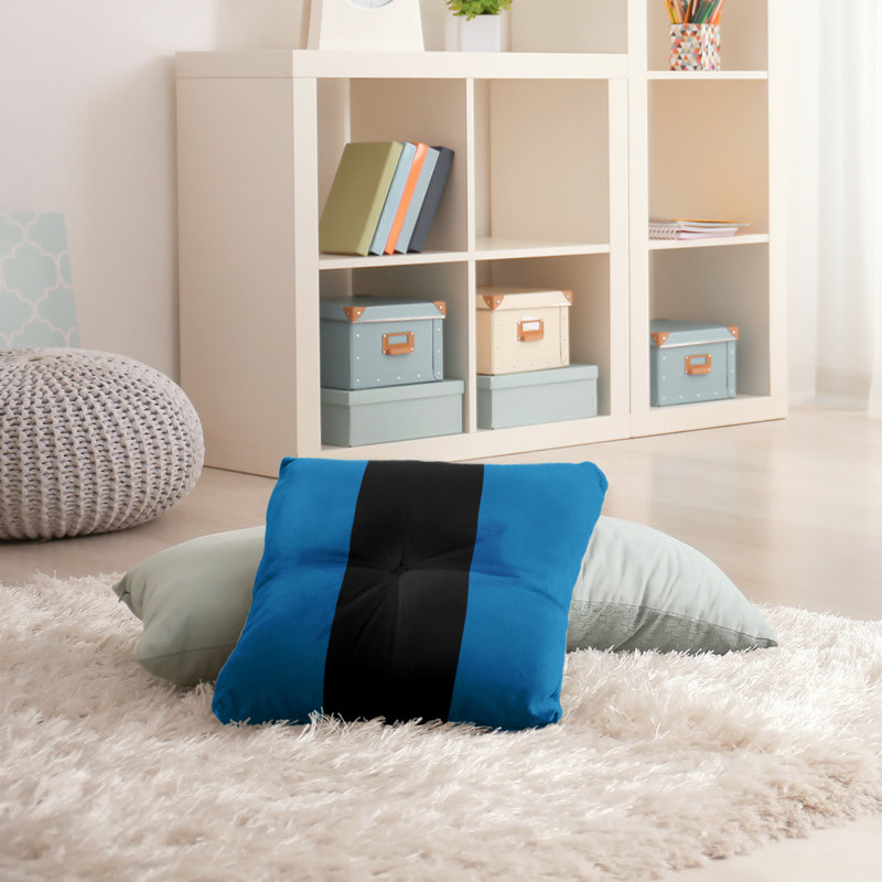  Coussin de sol touffeté, 26 po x 26 po, Bleu / Noir