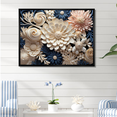 Collage de fleurs de corail blanc et bleu sur toile