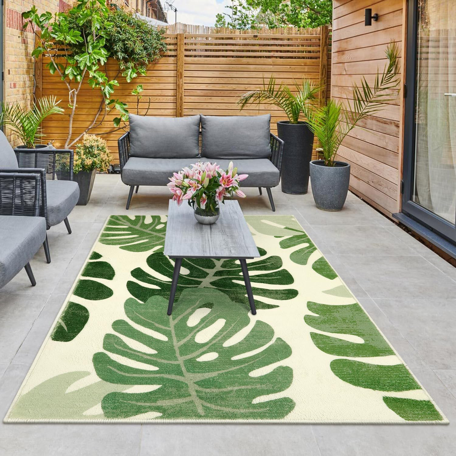 Bayou Breeze Indoor Outdoor Area Rugs For Patio, Green Washable Living ...