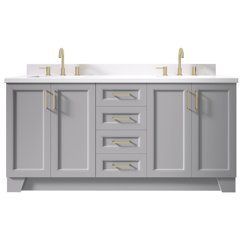 73 IN.  Single Bathroom Vanity, Gray, Rectangular,  White Quartz