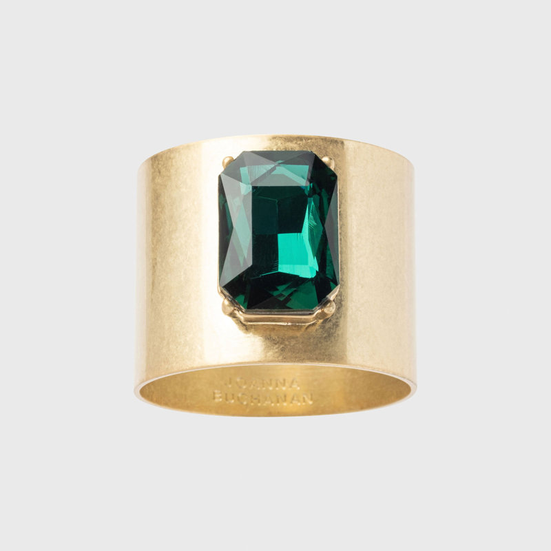Single Gem Napkin Rings, Worn Gold/Emerald