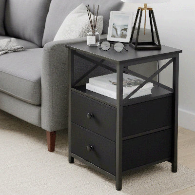 60cm H Small Nightstand with Charging Station