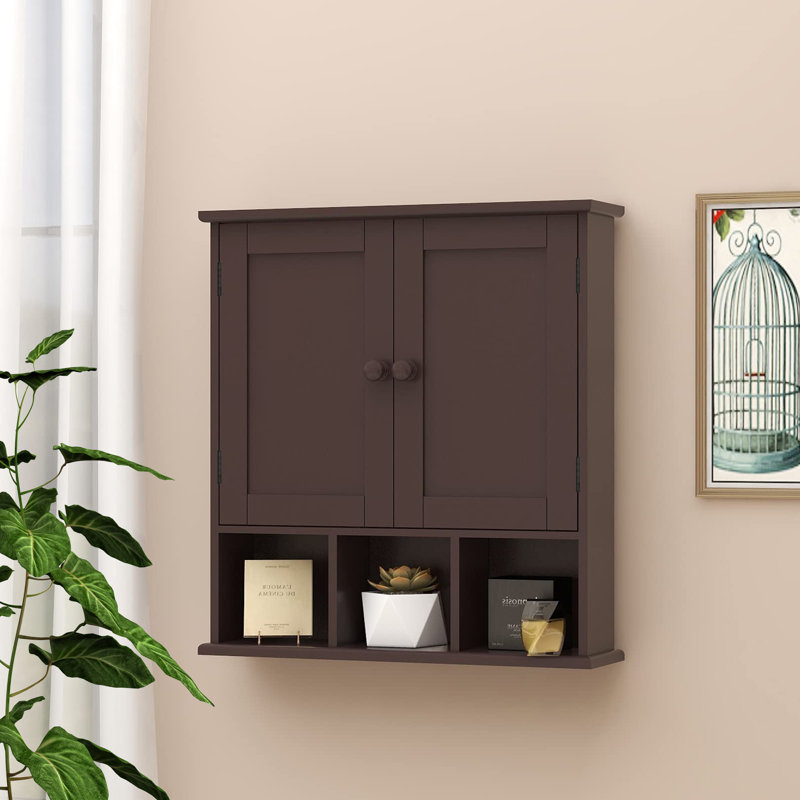 Armoire murale de salle de bain de style minimaliste avec 2 portes et tablettes réglables, Espresso