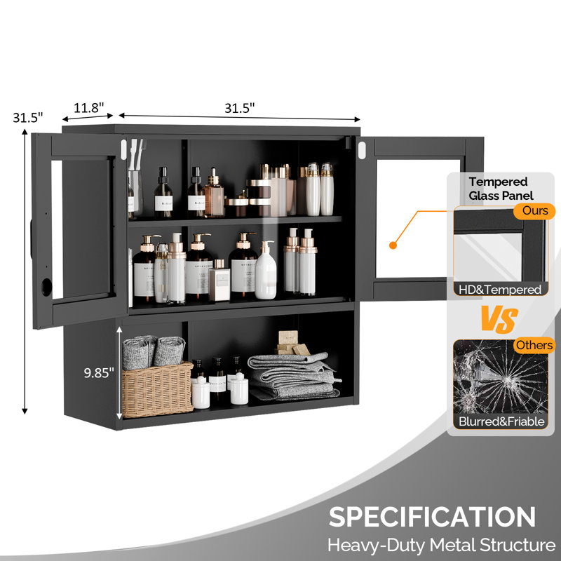 Steel Tool Storage Cabinet Black Hanging Cabinet, Black
