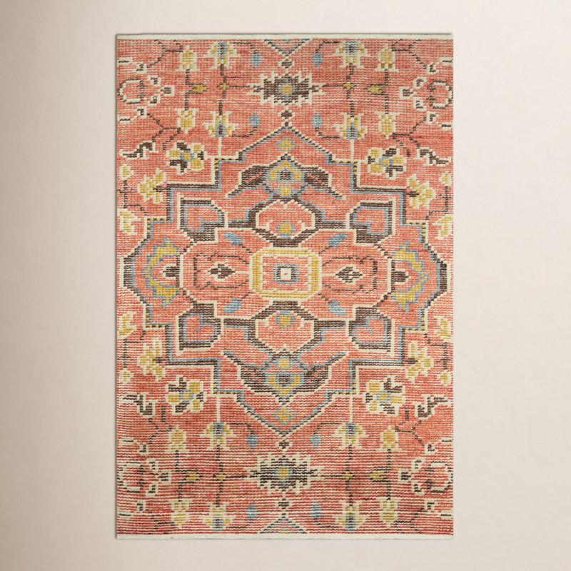 Reese Oriental Hand-Knotted Cotton Red/Dark Brown/Gold Area Rug, Rectangle 8' x 10'