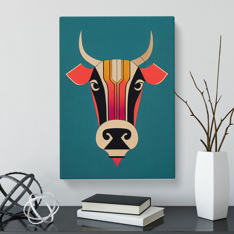 Cow Deco Style - Wrapped Canvas, 76cm H x 50cm W x 3cm D