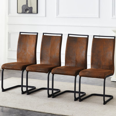 Quatre chaises de salle à manger de style rétro avec tissu en similicuir, pieds en métal noir, fonction de glissement, chaise ergonomique pour le confort à long terme, brun et noir, sièges, famille confortable