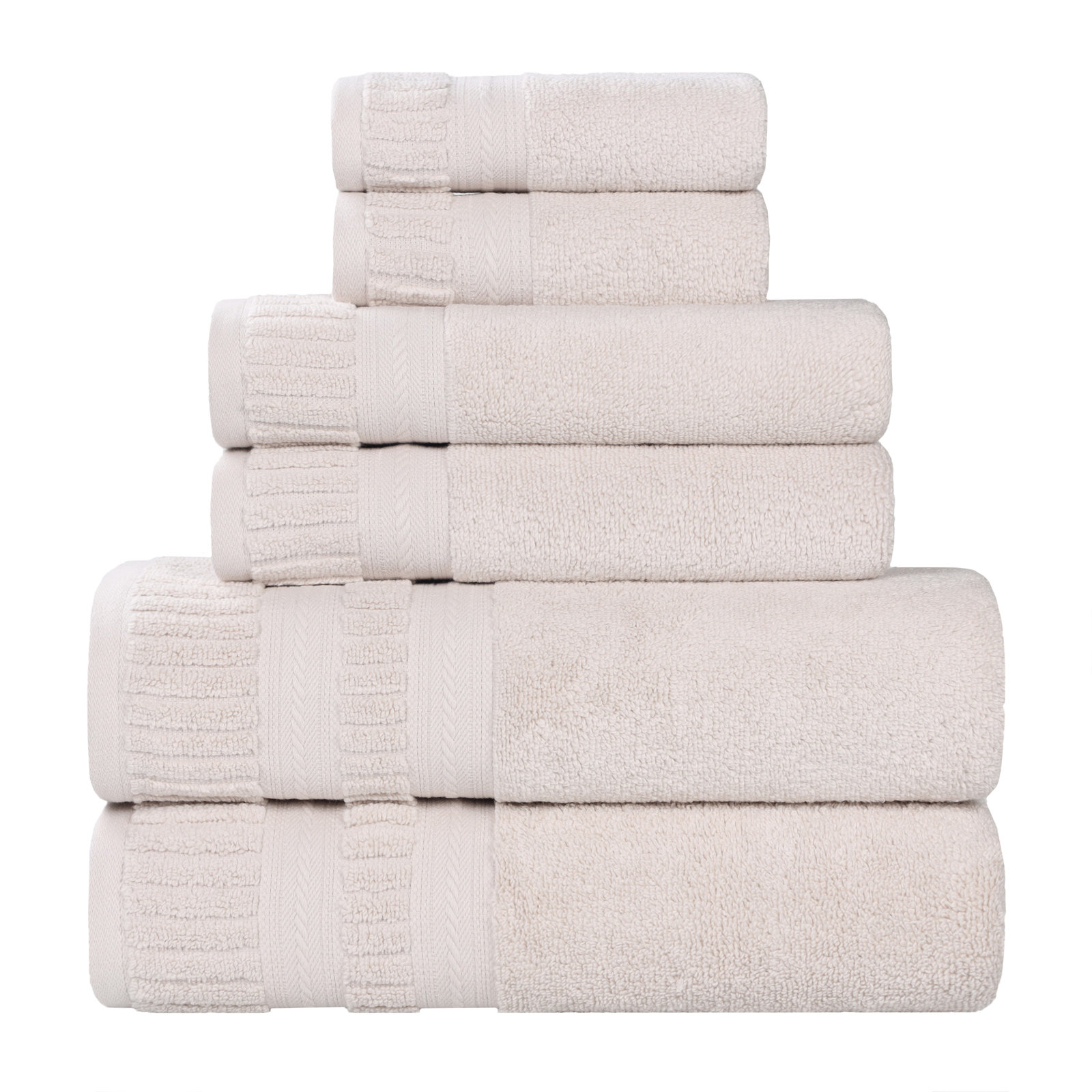 Zero-Twist Cotton Towel Set, Silver, 6 Piece Towel Set