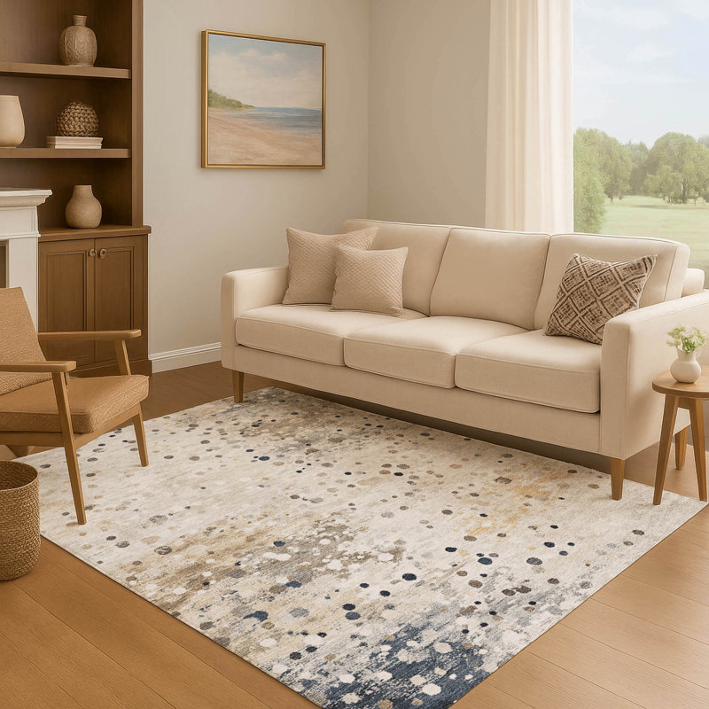 Tapis abstrait lavable à la machine Premium Premium Ansley, Rectangulaire 8 pi x 10 pi