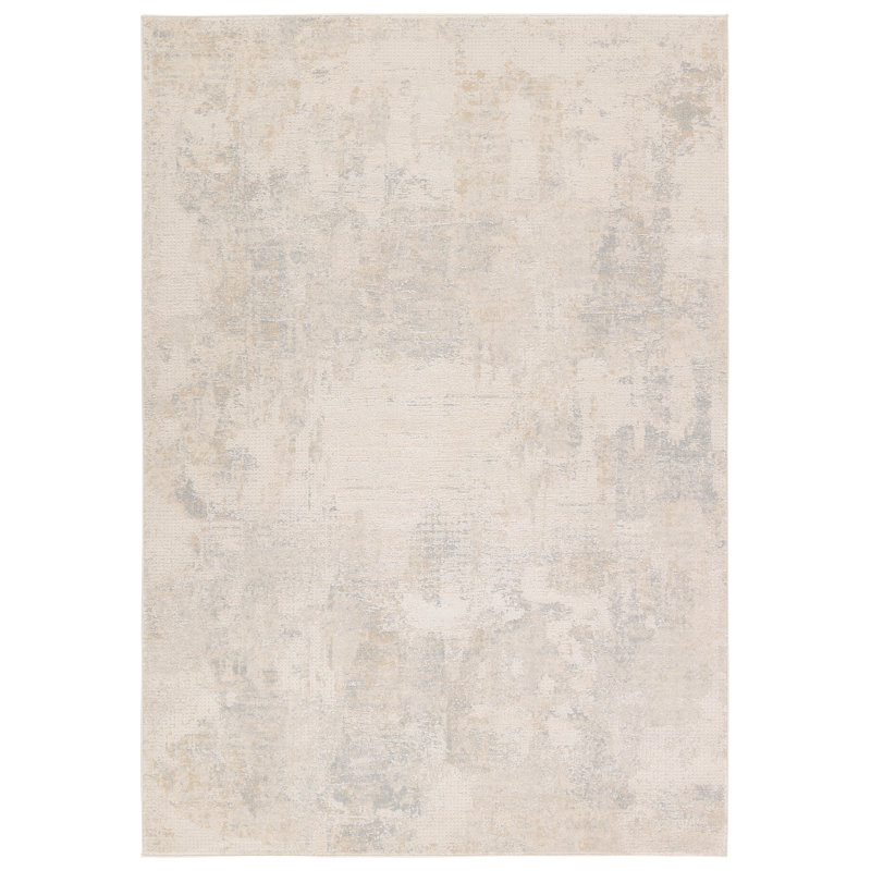 Tapis rectangulaire gris / crème en polyester / polypropylène tissé à la main Gaber, Rectangle 8 pi x 10 pi