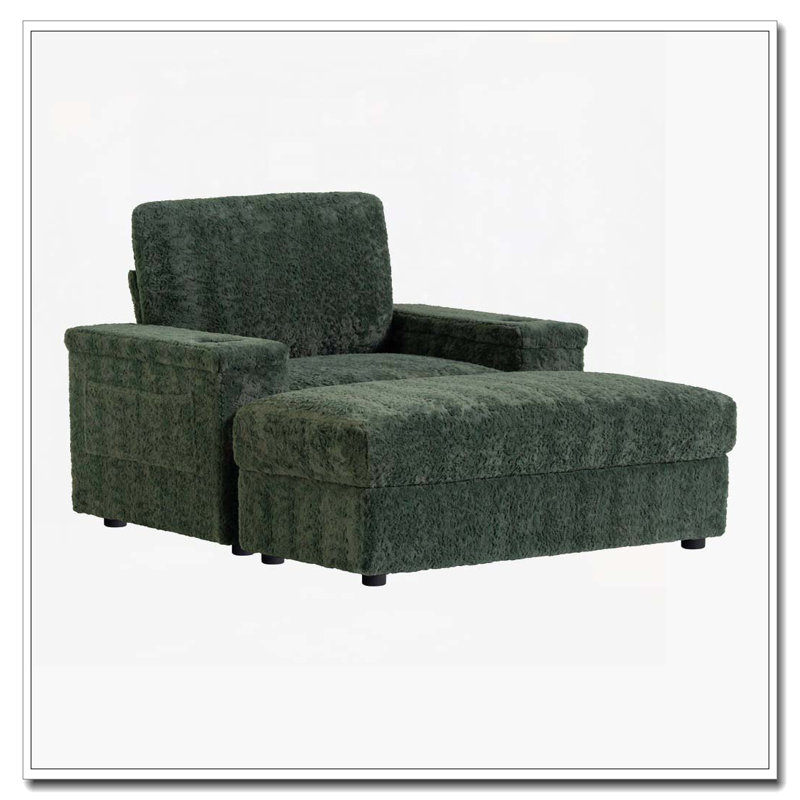 Fauteuil-lit surdimensionné de 42 po avec méridienne rembourrée avec repose-pieds et rangement, porte-gobelets, Vert