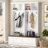 Farmhouse-Style 4-in-1 Hall Tree with Wood Grain Bench, Dual Large Drawers, Multiple Hooks, and Open Compartments for Entryway Organization and Daily Convenience.-129594928