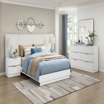 Luxurious Pearl White Finish Chest Of Five Drawers Textured Panel Sleek Handles Glam Bedroom Furniture 1pc Vertical Dresser